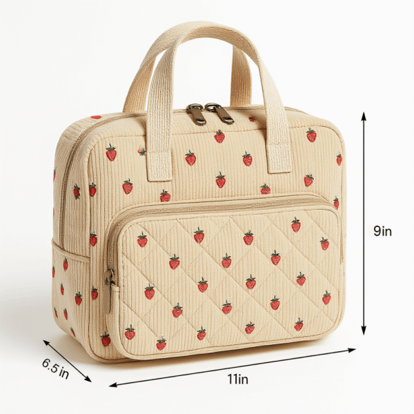 Cotton Corduroy Printed Portable Travel Toiletry Bag - Image 2