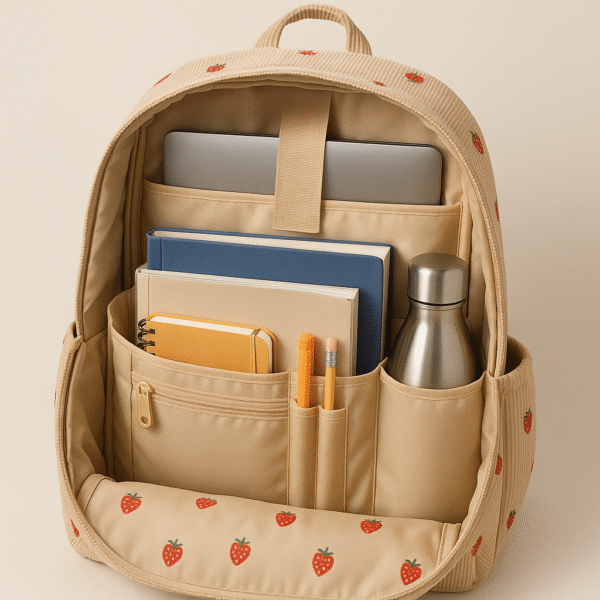 Cotton Corduroy Printed Sweet Girl Backpack - Image 3
