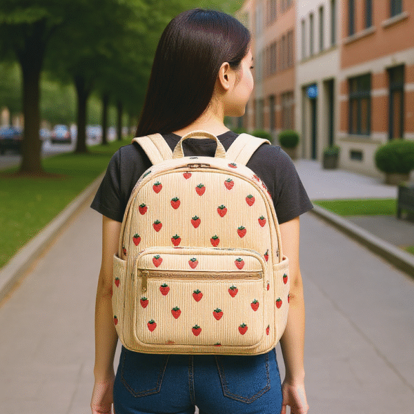 Cotton Corduroy Printed Sweet Girl Backpack - Image 4