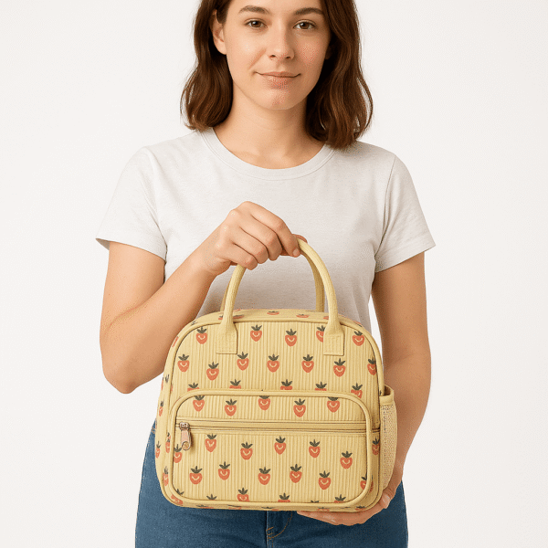 Cotton Corduroy Printed Insulated Women's Lunch Bag - Image 3