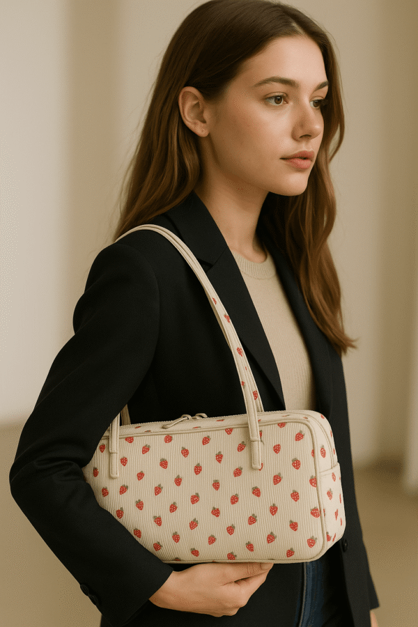 Cotton Corduroy Printed Fashion Baguette Bag - Image 3