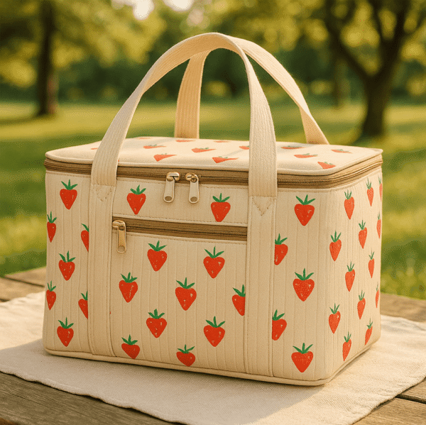 Cotton Corduroy Printed Outdoor Picnic Bag - Image 3