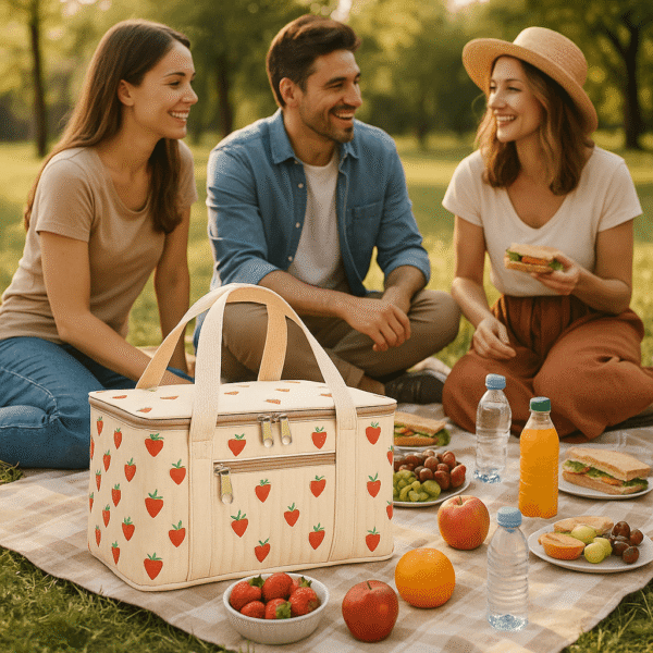 Cotton Corduroy Printed Outdoor Picnic Bag - Image 4