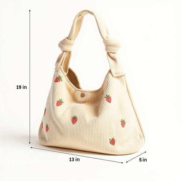 Cotton Corduroy Printed Casual Shoulder Bag - Image 2