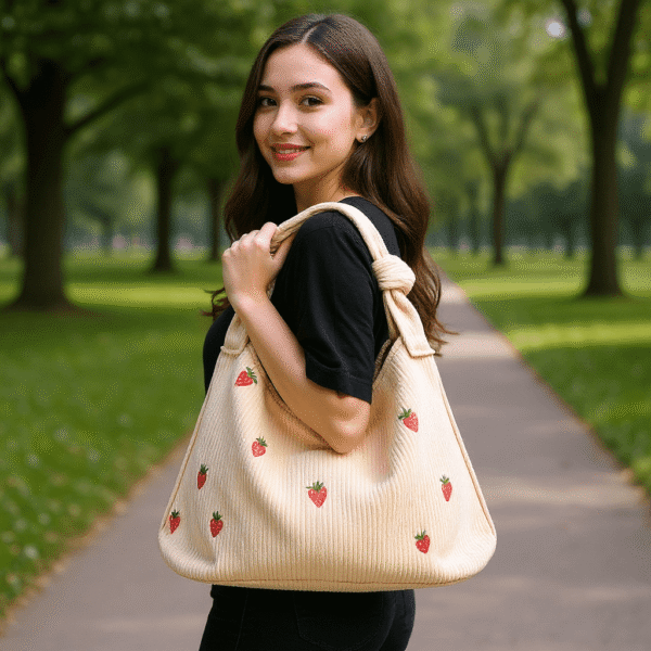 Cotton Corduroy Printed Casual Shoulder Bag - Image 4