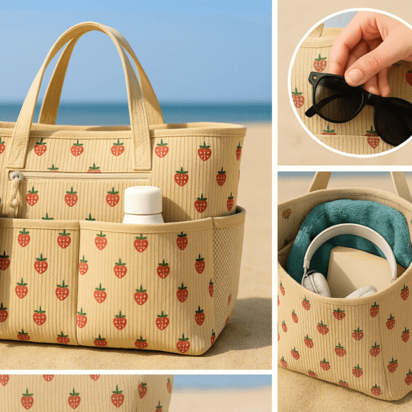 Cotton Corduroy Printed Fresh Women's Beach Bag - Image 4