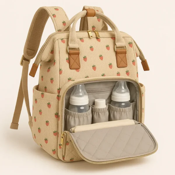 Cotton Corduroy Printed Multi-functional Diaper Bag - Image 3