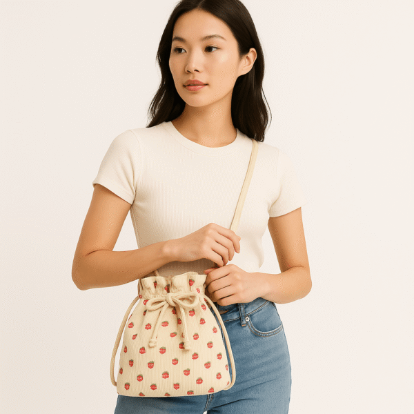 Cotton Corduroy Printed Fashion Bucket Bag - Image 3