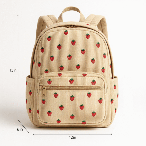 Cotton Corduroy Printed Sweet Girl Backpack - Image 2