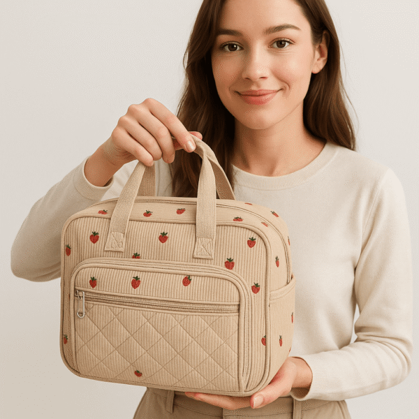 Cotton Corduroy Printed Portable Travel Toiletry Bag - Image 3