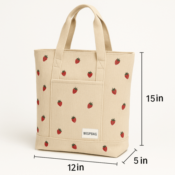 Cotton Corduroy Printed Literary Tote Bag - Image 2