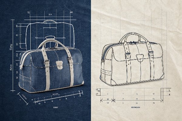 A split image showing a detailed technical drawing for OEM on one side, and a simple concept sketch for ODM on the other.