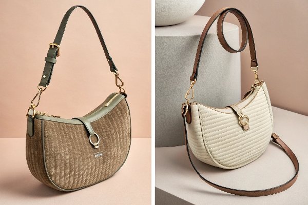 A split image showing the popular Uniqlo bag on one side and a uniquely customized corduroy bag on the other.