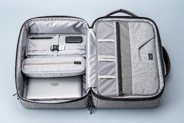 A cutaway view of a daily bag clearly showing the separate padded laptop sleeve and the insulated lunch compartment.