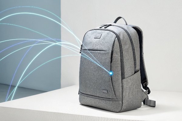 A sleek, modern anti-theft travel bag with icons highlighting its security features like RFID-blocking and slash-proof fabric.